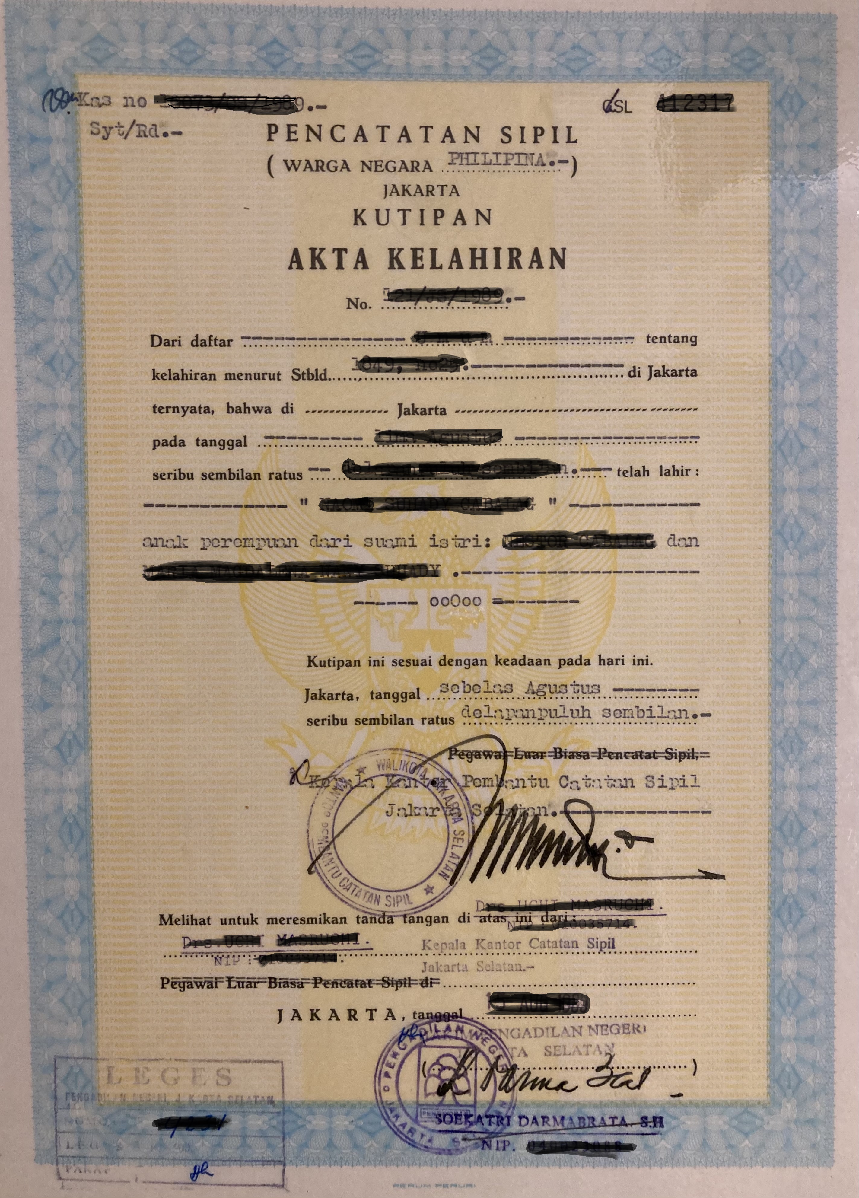 Indonesian birth certificate sample translation